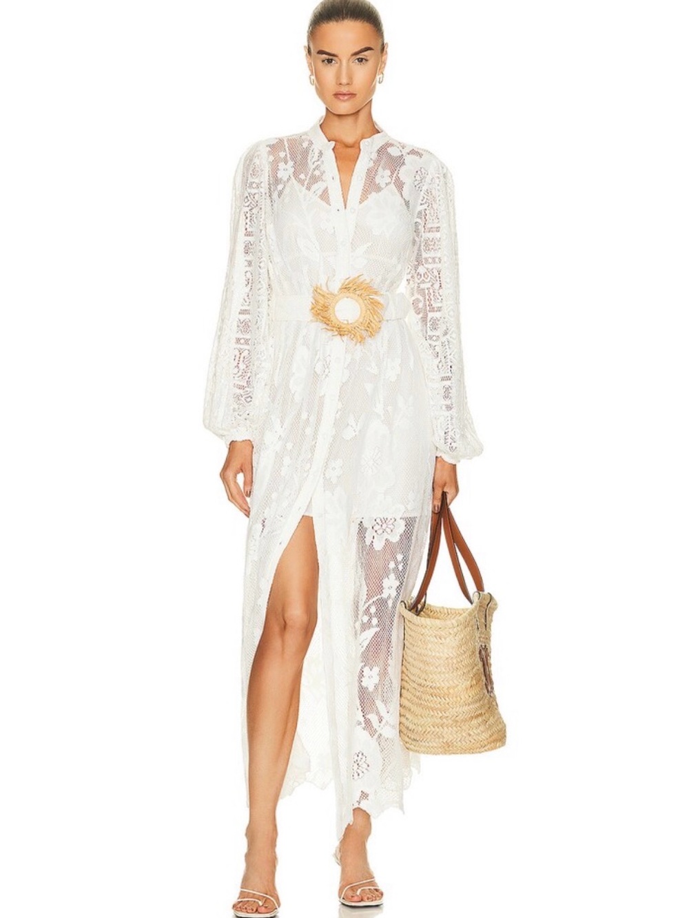 NWT Hemant & Nandita Nysa Shirt Dress Off White Lace Maxi Boho Bridal - Picture 7 of 8